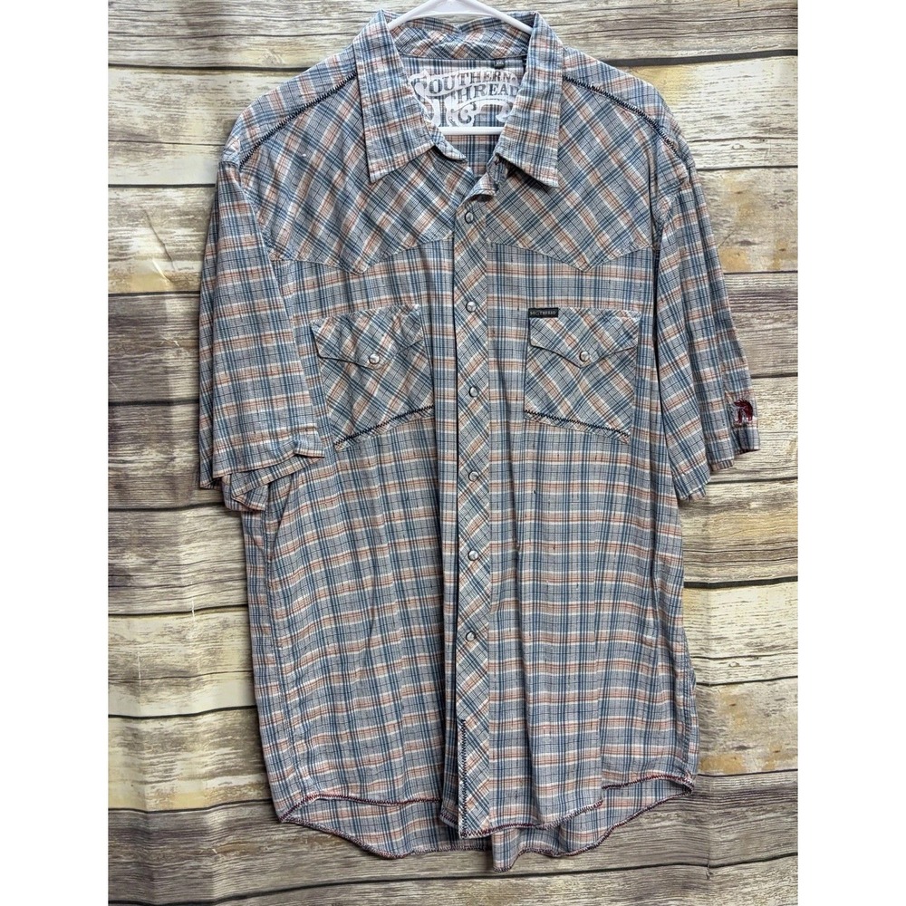 Southern Thread Men’s XXL Western Shirt Plaid Pearl Snap Short Sleeve Cowboy